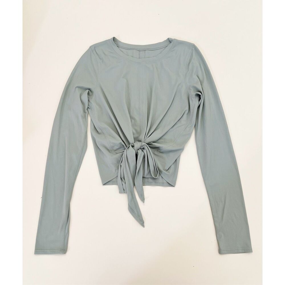 Lululemon Womens Time to Restore Green Gray Tie-Front Long Sleeve Crop Top Small